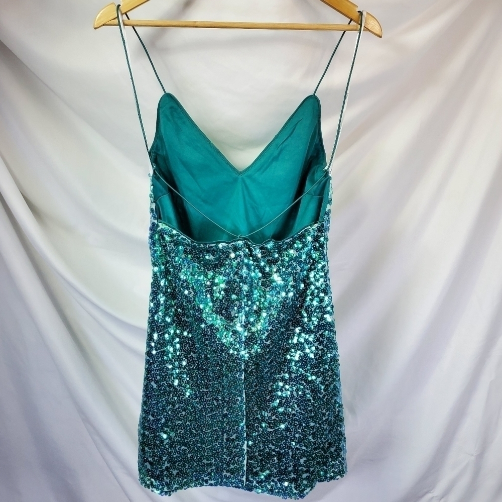 LULUS Force of Fashion Blue Backless Sequin Mini Dress mermaid NWOT size S (A-7) - Picture 5 of 15